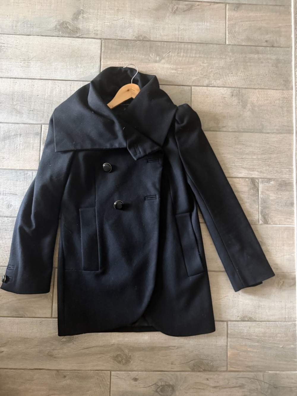 French Connection Black Double-Breasted Pea Coat